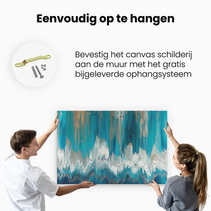 Canvas schilderij ophangen Abstract Kunstwerk van Blauwe en Witte Golven