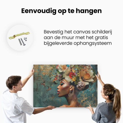 Canvas schilderij ophangen Vrouw met Bloemen op haar Hoofd