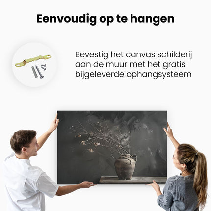 Canvas schilderij ophangen Vaas op een Tafel