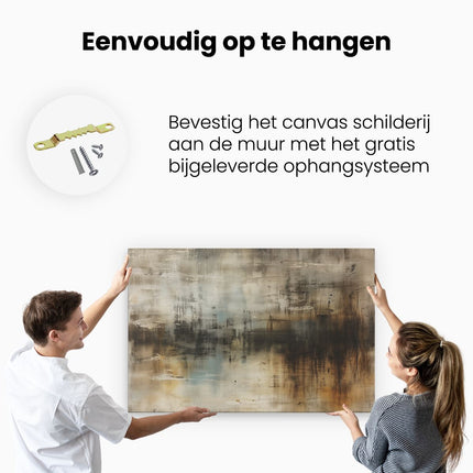 Canvas schilderij ophangen Abstract Kunstwerk met Bruine, Blauwe en Witte Kleuren