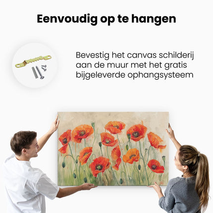 Canvas schilderij ophangen Kunstwerk van Rode Klaprozen