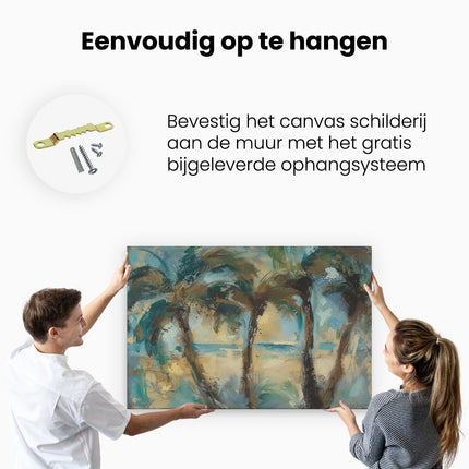 Canvas schilderij ophangen Kunstwerk van Palmbomen op het Strand