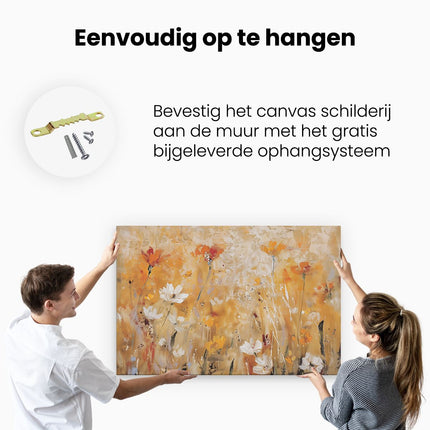 Canvas schilderij ophangen Abstract Kunstwerk van Oranje en Witte Bloemen