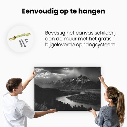 Canvas schilderij ophangen Zwart Witfoto van de Grand Teton-Bergen