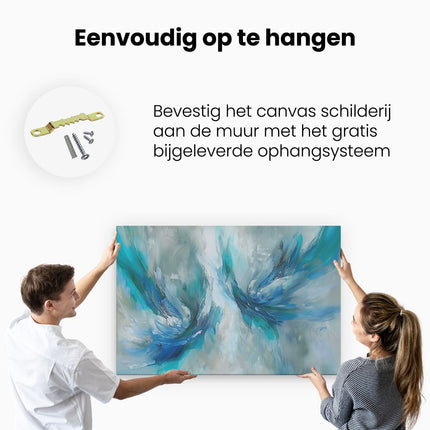 Canvas schilderij ophangen Abstract Kunstwerk van Blauwe en Witte Vleugels