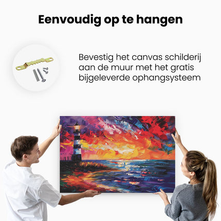 Canvas schilderij ophangen Kunstwerk van een Vuurtoren bij Zonsondergang