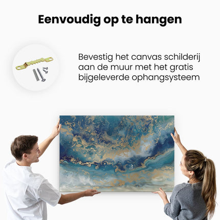 Canvas schilderij ophangen Abstract Kunstwerk van Blauw en Goud