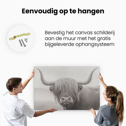 Canvas schilderij ophangen Hooglandkoe met Lange Hoorns