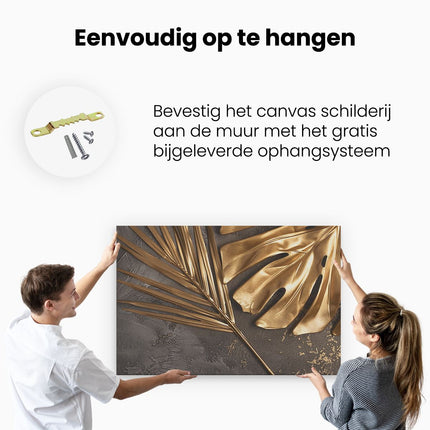 Canvas schilderij ophangen Gouden Bladeren op een Zwarte Achtergrond