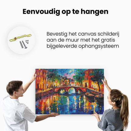 Canvas schilderij ophangen Kunstwerk van een Gracht bij Nacht