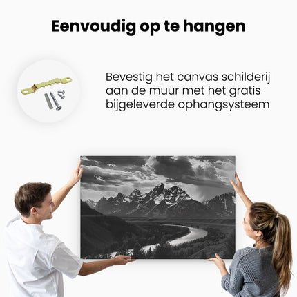 Canvas schilderij ophangen Zwart Wit Beeld van de Grand Teton-Bergen
