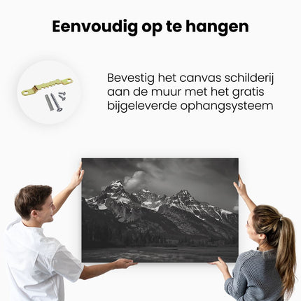 Canvas schilderij ophangen Zwart Wit Beeld van de Grand Teton-Bergen