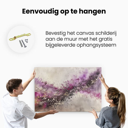 Canvas schilderij ophangen Abstract Kunstwerk met Paarse en Zwarte Splatters