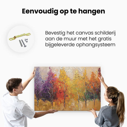 Canvas schilderij ophangen Oliekunstwerk van Bomen in Herfstkleuren
