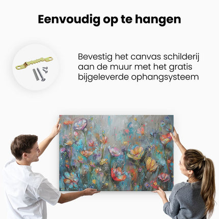 Canvas schilderij ophangen Kunstwerk van Bloemen in de Regen