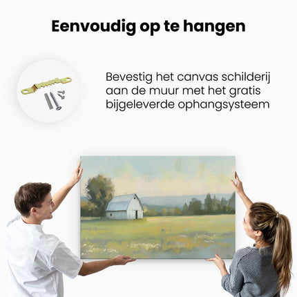 Canvas schilderij ophangen Kunstwerk van een Schuur in een Veld