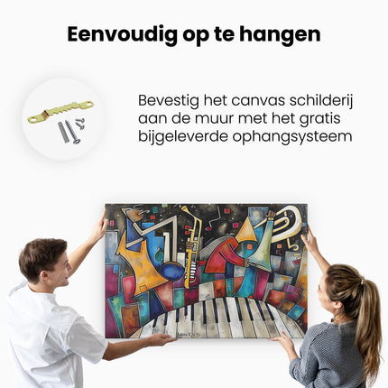 Canvas schilderij ophangen Saxofoon, Piano en Saxofoon