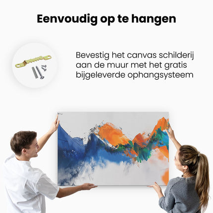 Canvas schilderij ophangen Blauw, Oranje en Groen Artwork op een Witte Achtergrond