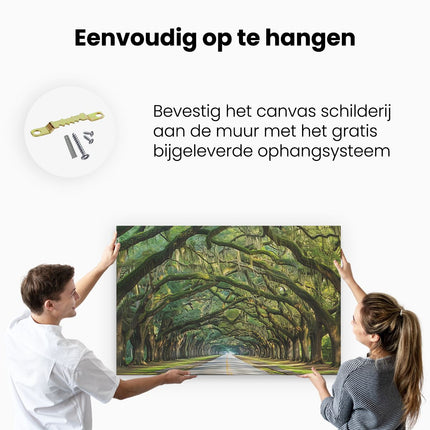 Canvas schilderij ophangen Met Bomen Omzoomde Weg in Charleston, Zuid-Carolina