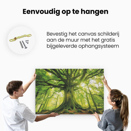 Canvas schilderij ophangen Grote Groene Boom in het Bos