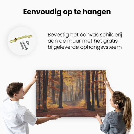 Canvas schilderij ophangen Pad door een Herfstbos