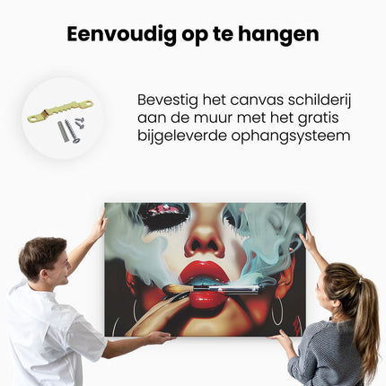 Canvas schilderij ophangen Vrouw die een Sigaret Rookt