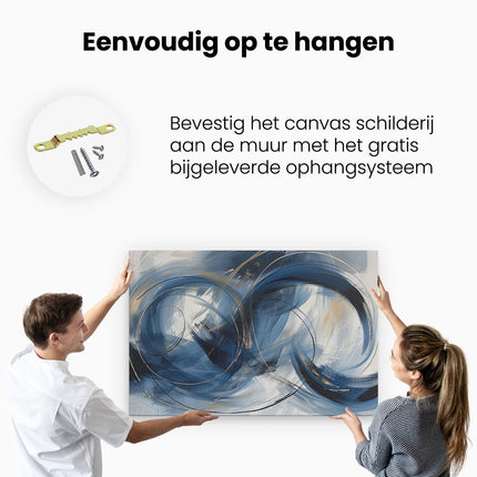 Canvas schilderij ophangen Abstract Kunstwerk met Blauwe en Gouden Wervelingen