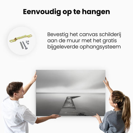 Canvas schilderij ophangen Zwart Wit Beeld van een Pier in het Water