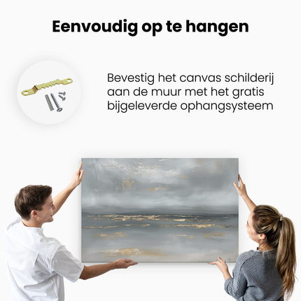 Canvas schilderij ophangen Abstract Kunstwerk van een Grijs en Goud Zeegezicht