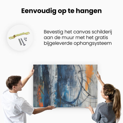 Canvas schilderij ophangen Abstract Kunstwerk met Blauwe en Oranje Lijnen