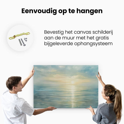 Canvas schilderij ophangen De Zon gaat onder boven de Oceaan