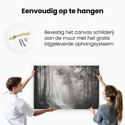 Canvas schilderij ophangen Zwart Wit Beeld van een Mistig Bos