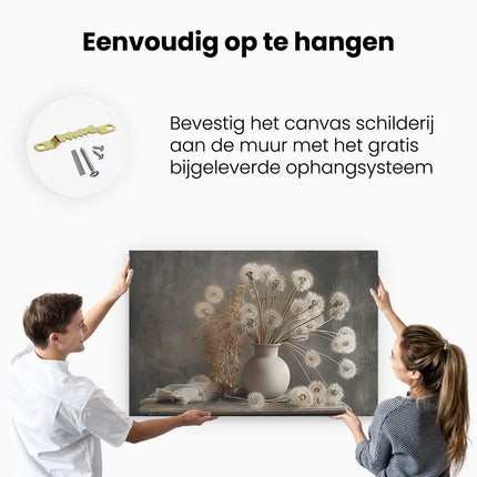 Canvas schilderij ophangen Paardebloembloemen in een Vaas