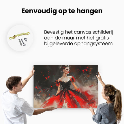 Canvas schilderij ophangen Vrouw in een Rode Jurk