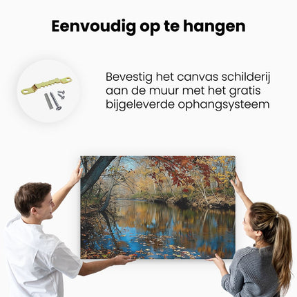 Canvas schilderij ophangen Herfstbladeren Weerspiegeld in een Rivier