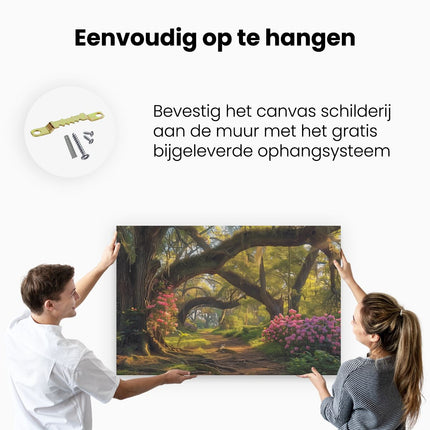 Canvas schilderij ophangen Pad door een Bos met Bloemen