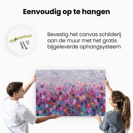 Canvas schilderij ophangen Abstract Kunstwerk van Roze, Paarse en Blauwe Bloemen