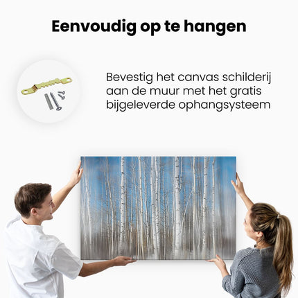 Canvas schilderij ophangen Wazig Beeld van Witte Berkenbomen in de Sneeuw