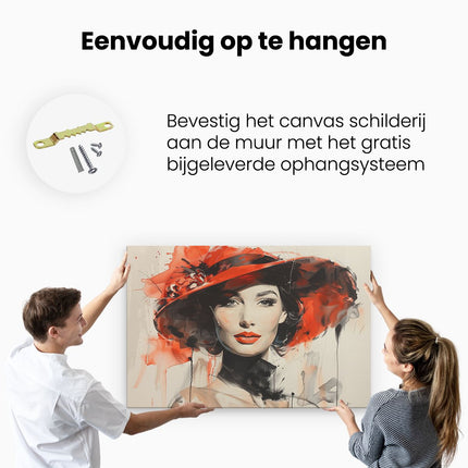 Canvas schilderij ophangen Vrouw met een Rode Hoed