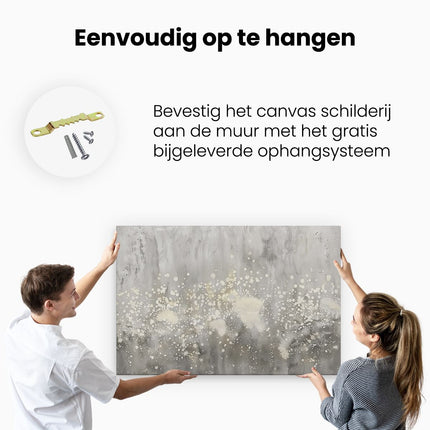 Canvas schilderij ophangen Abstract Kunstwerk met Witte en Grijze Spatten