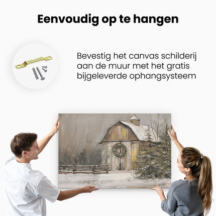 Canvas schilderij ophangen Kunstwerk van een Schuur met een Krans Erop