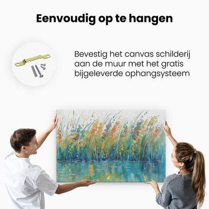 Canvas schilderij ophangen Kunstwerk van Riet in het Water