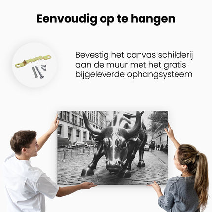 Canvas schilderij ophangen Zwart Wit Beeld van een Stierstandbeeld