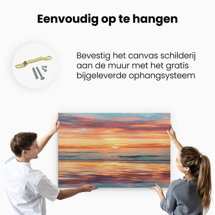 Canvas schilderij ophangen Kleurrijke Zonsondergang op het Strand