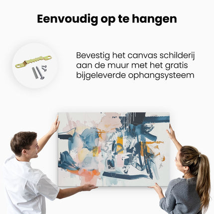 Canvas schilderij ophangen Abstract Kunstwerk met Blauwe, Oranje en Gele Verf