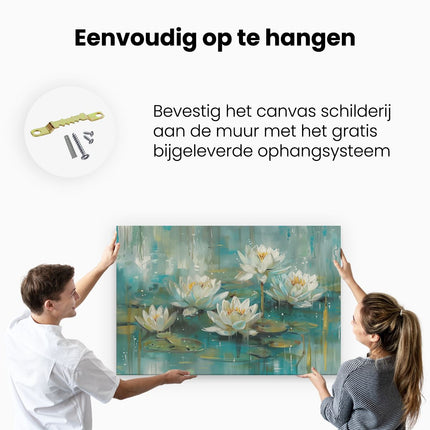 Canvas schilderij ophangen Witte Waterlelies in het Water