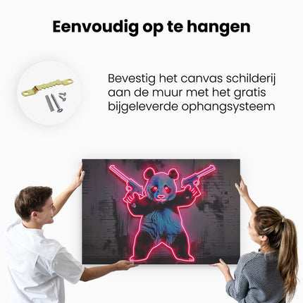 Canvas schilderij ophangen Pandabeer met Twee Geweren