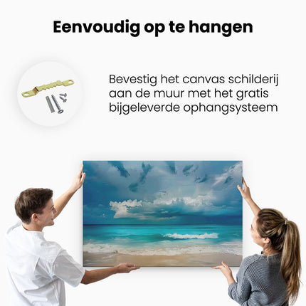 Canvas schilderij ophangen Stormachtige Lucht boven een Strand