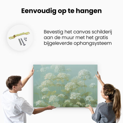 Canvas schilderij ophangen Witte Bloemen in een Veld