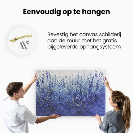 Canvas schilderij ophangen Blauwe Bloemen in een Veld